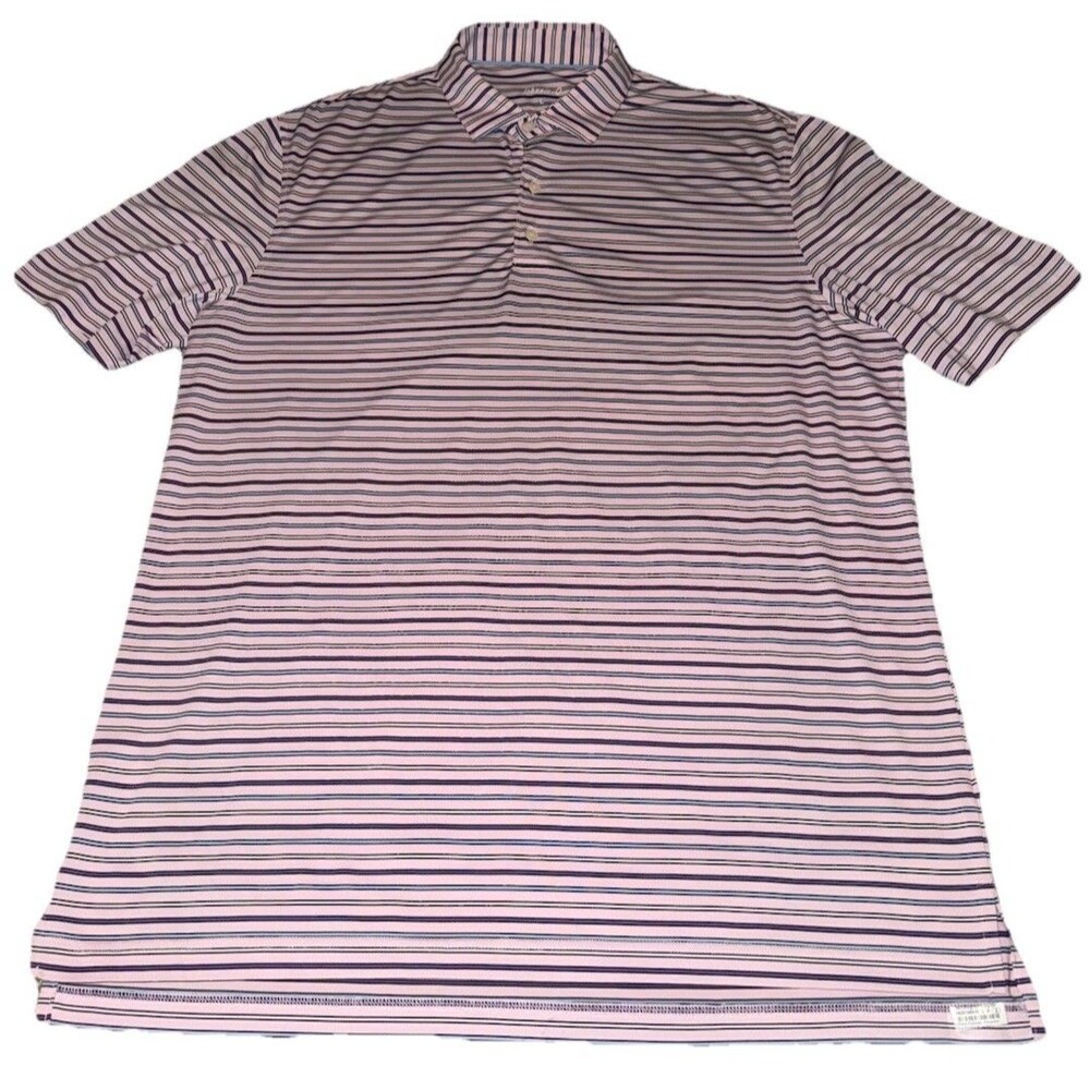 Johnnie O Polo Shirt Men’s Large Short Sleeve Pink White Purple Striped Golf